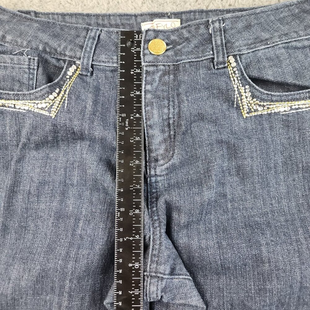 Women's Bootcut Mid Rise Dark Wash Jeans Size 14 Blue Embroidered Embellished - Picture 6 of 9